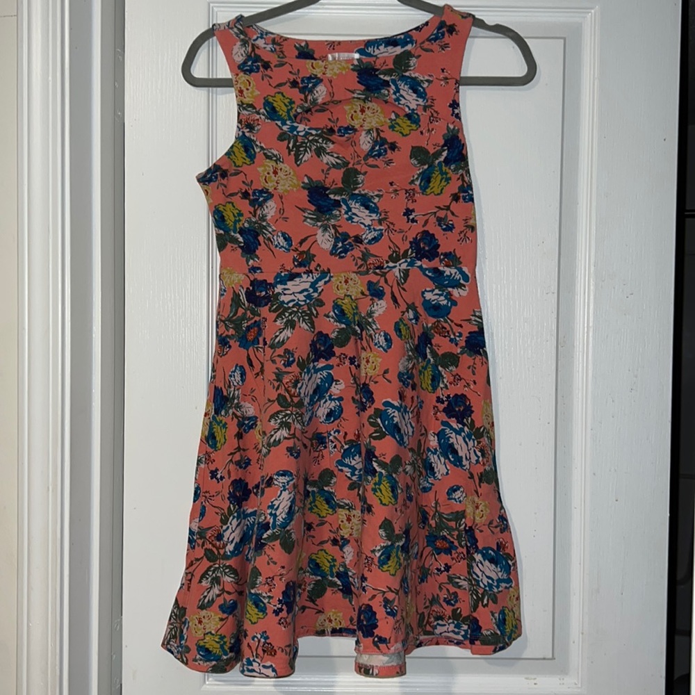 pink flower dress, wide strap tank top dress